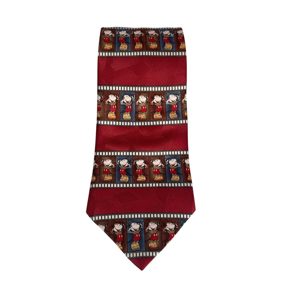 Vintage Disney Mickey Mouse Necktie 90s Tie Red Film Strip Character